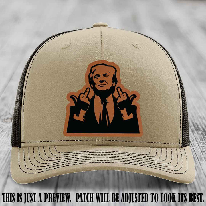 Double Deuces Don - Rawhide to Black Patch on Khaki to Coffee Hat - custom trucker hat with leather patch