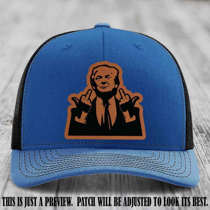 Double Deuces Don - Rawhide to Black Patch on Royal to Black Hat - custom trucker hat with leather patch