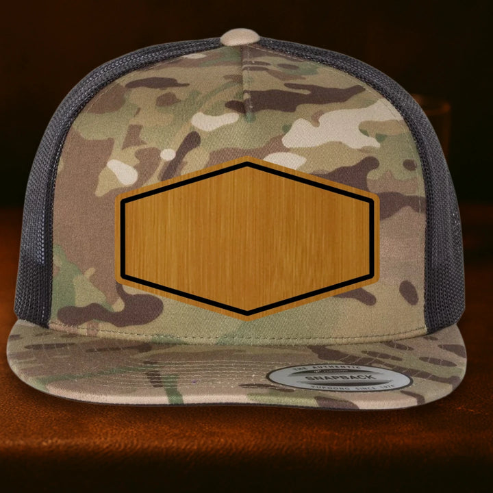 Upload Your Logo Custom Leather Patch Hat - Yupoong 6006 Multicam Green To Black