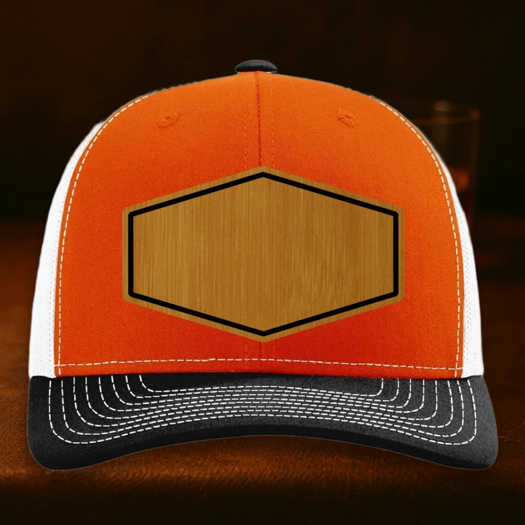 Upload Your Logo Custom Leather Patch Hat - Richardson 112 Orange To White To Black