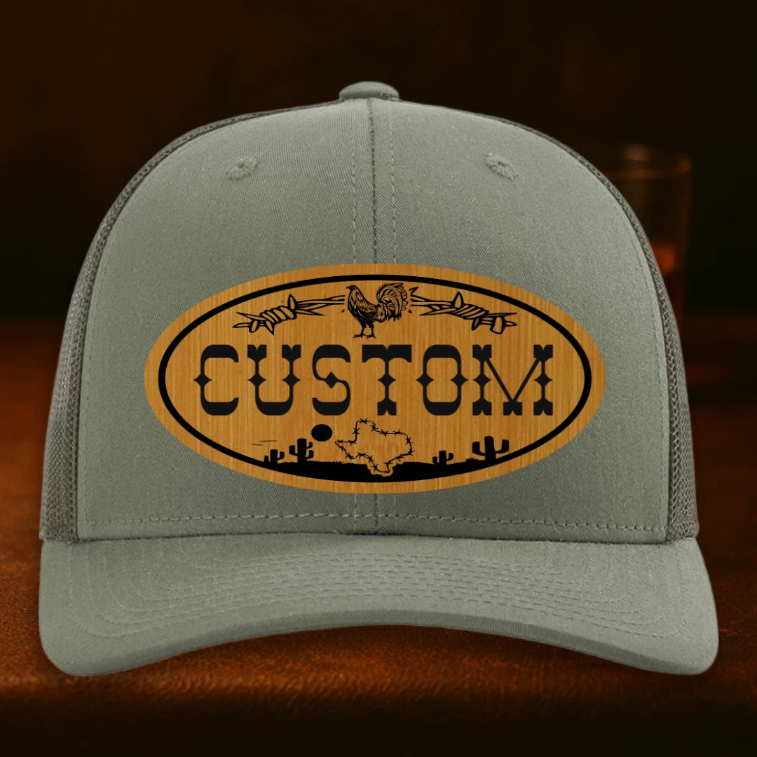 Lonestar Rooster Personalized Leather Patch Hat - Richardson 112 Loden