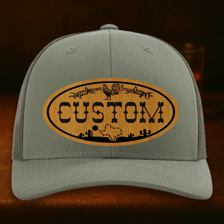 Lonestar Rooster Personalized Leather Patch Hat - Richardson 112 Loden