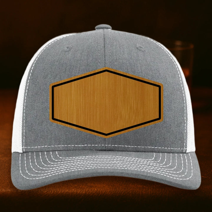 Upload Your Logo Custom Leather Patch Hat - Richardson 112 Heather Grey To White