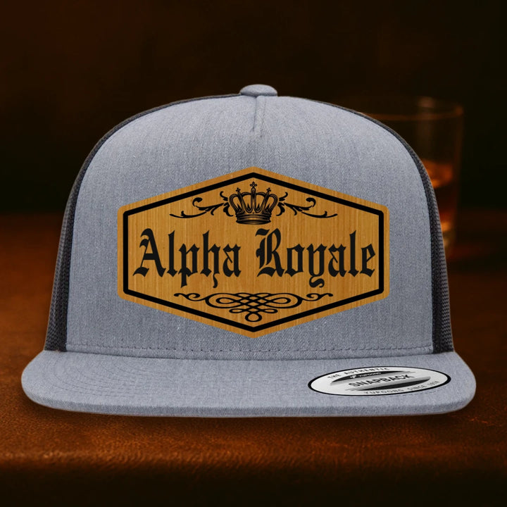 Alpha Royale Personalized Leather Patch Hat - Yupoong 6006 Heather Grey To Black