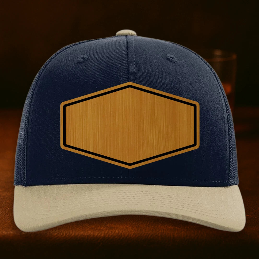 Upload Your Logo Custom Leather Patch Hat - Richardson 112 Navy To Khaki Combo