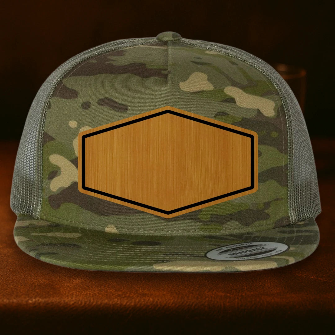 Upload Your Logo Custom Leather Patch Hat - Yupoong 6006 Multicam Tropic To Green