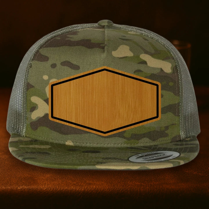 Upload Your Logo Custom Leather Patch Hat - Yupoong 6006 Multicam Tropic To Green