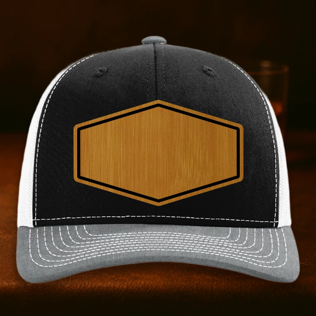 Upload Your Logo Custom Leather Patch Hat - Richardson 112 Black To White To Heather Grey