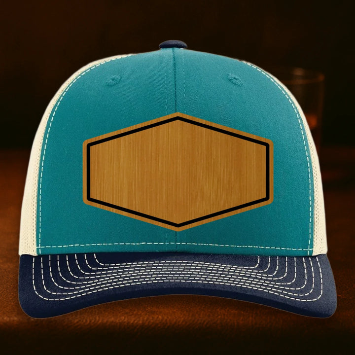 Upload Your Logo Custom Leather Patch Hat - Richardson 112 Blue Teal To Birch To Navy