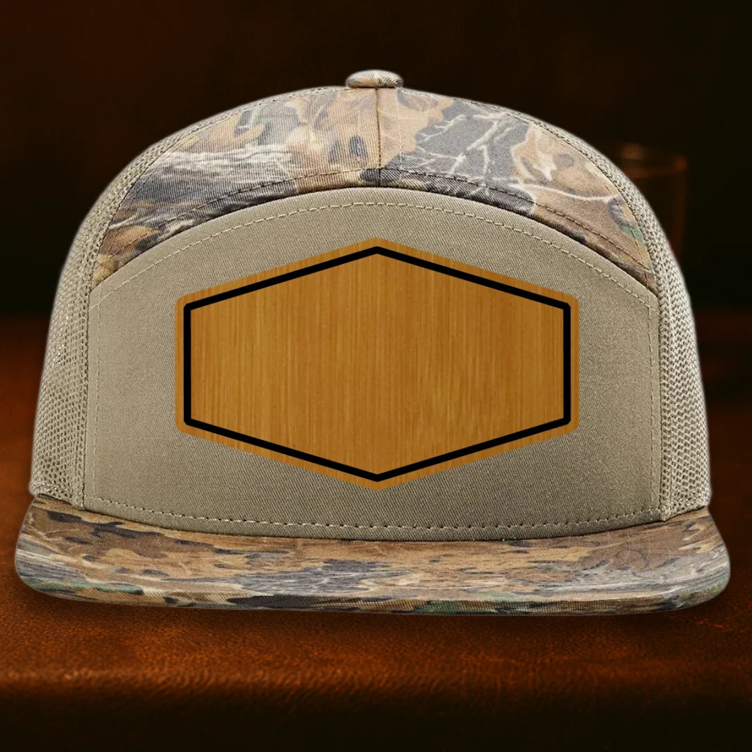 Upload Your Logo Custom Leather Patch Hat - Richardson 168P Realtree Advantage To Khaki