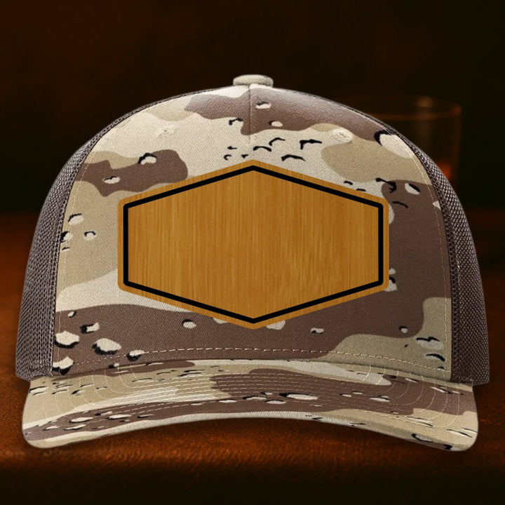 Upload Your Logo Custom Leather Patch Hat - Richardson 112PFP Desert Camo To Brown