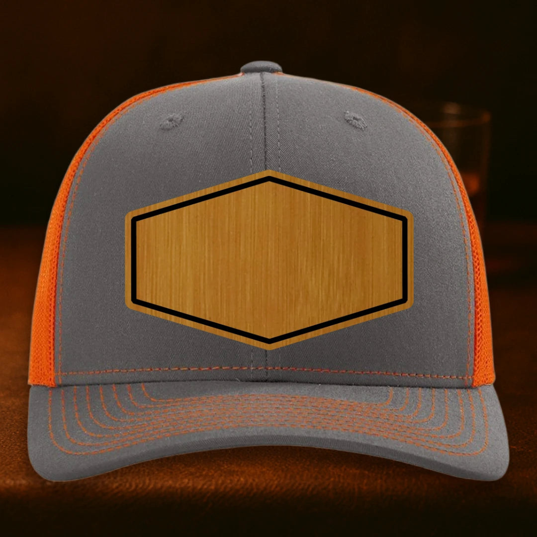 Upload Your Logo Custom Leather Patch Hat - Richardson 112 Charcoal To Orange