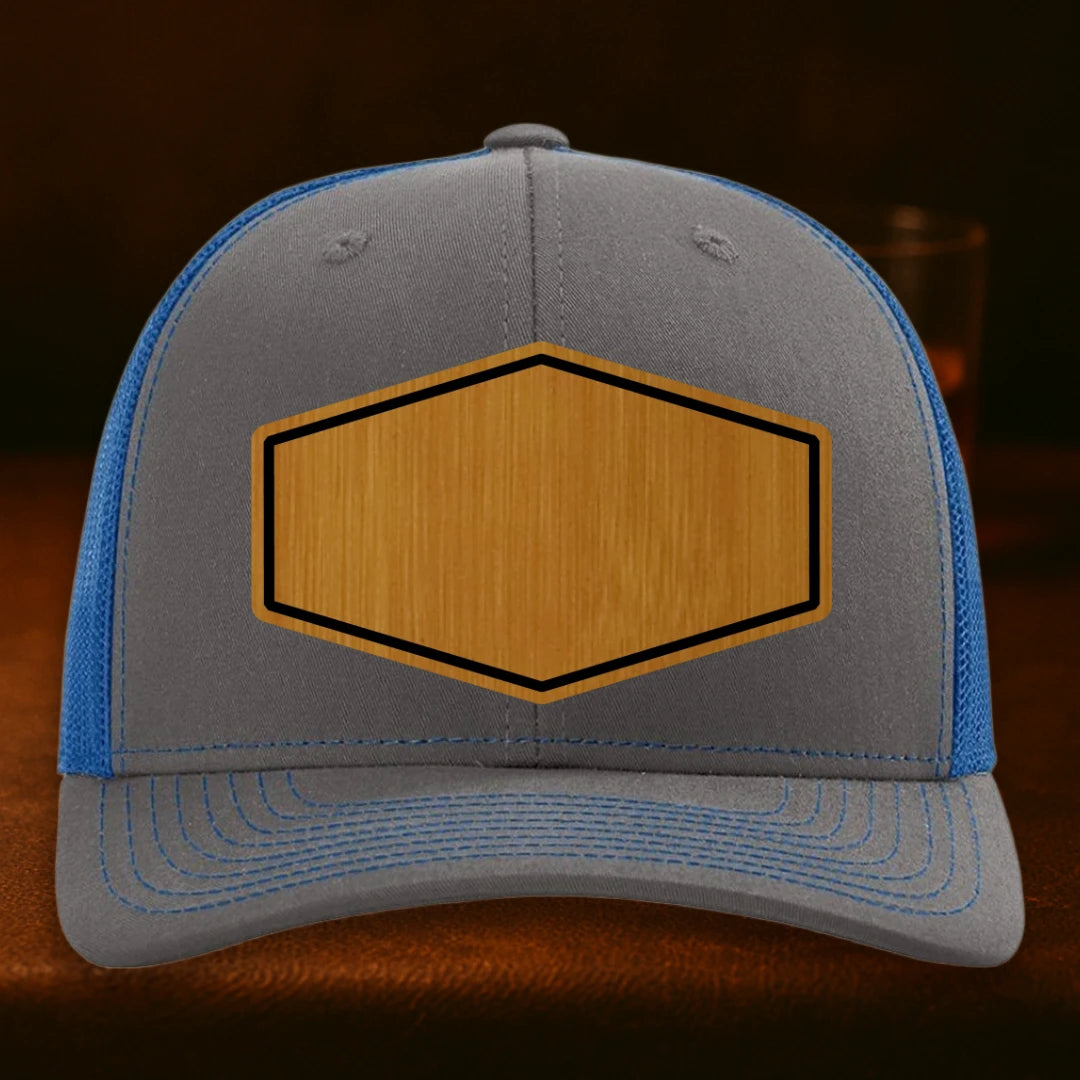 Upload Your Logo Custom Leather Patch Hat - Richardson 112 Charcoal To Royal