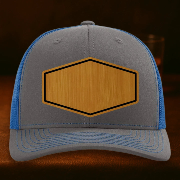 Upload Your Logo Custom Leather Patch Hat - Richardson 112 Charcoal To Royal