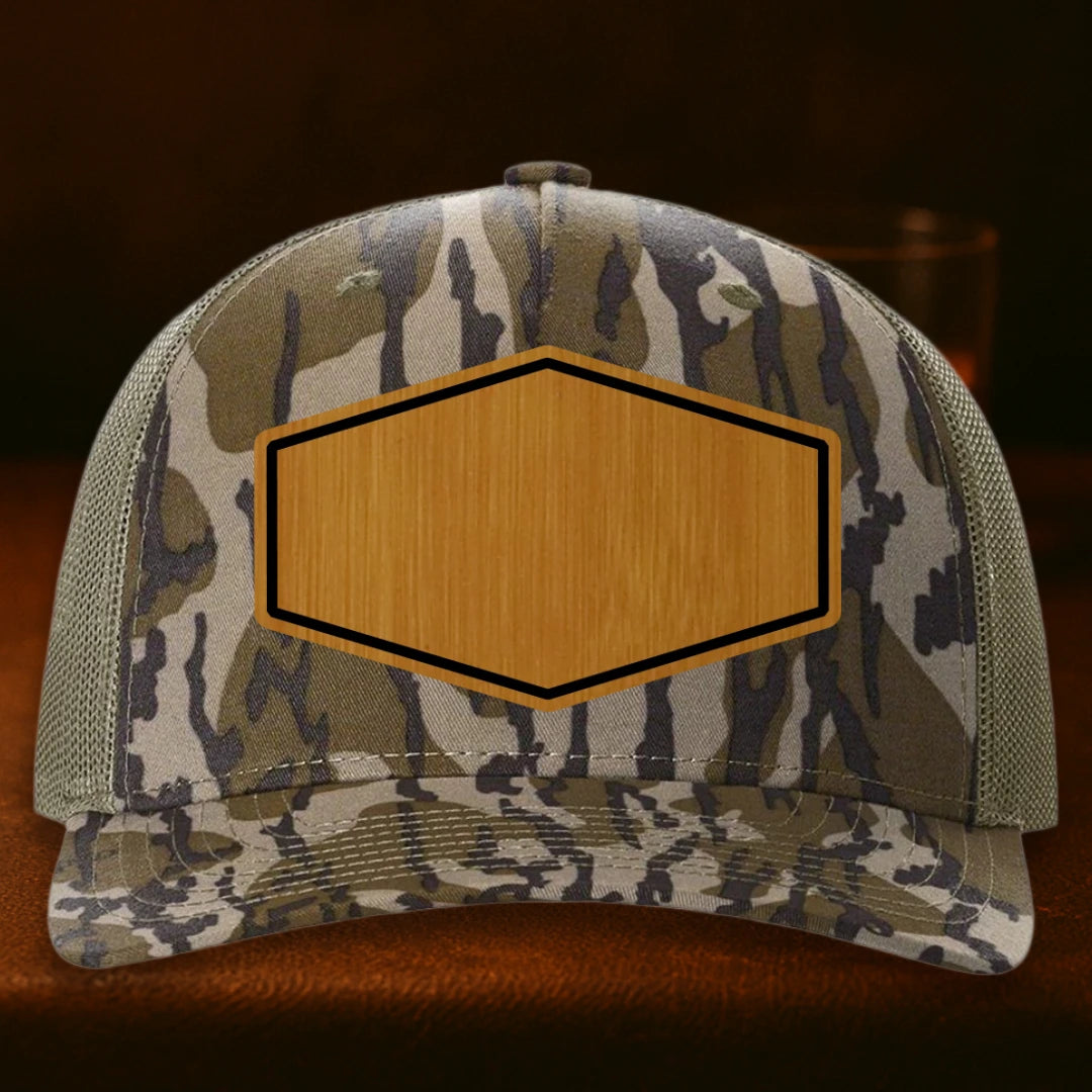 Upload Your Logo Custom Leather Patch Hat - Richardson 112PFP Mossy Oak Bottomland To Loden
