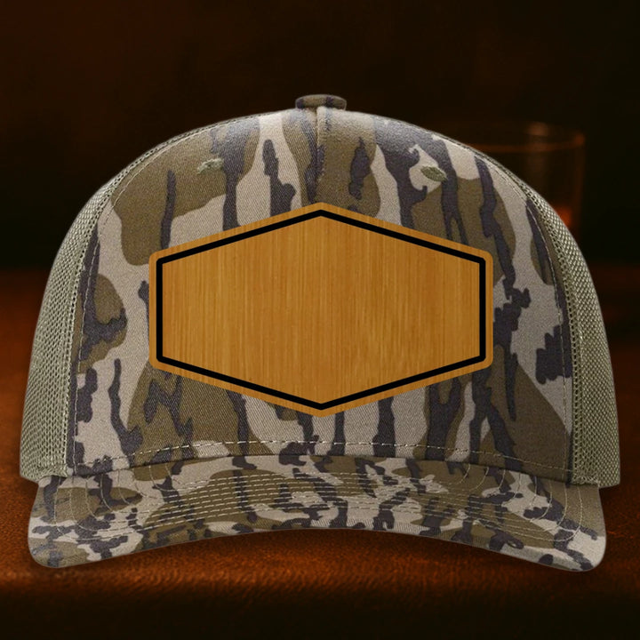Upload Your Logo Custom Leather Patch Hat - Richardson 112PFP Mossy Oak Bottomland To Loden
