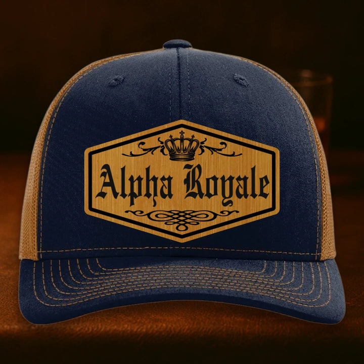 Alpha Royale Personalized Leather Patch Hat - Richardson 112 Navy To Caramel