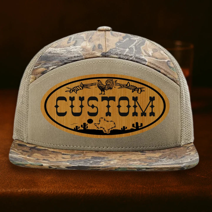 Lonestar Rooster Personalized Leather Patch Hat - Richardson 168P Realtree Advantage To Khaki