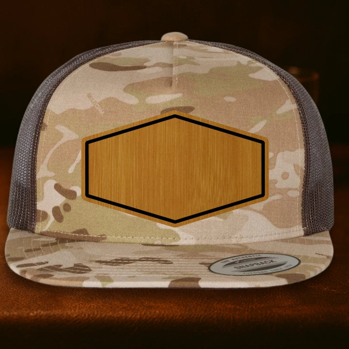 Upload Your Logo Custom Leather Patch Hat - Yupoong 6006 Multicam Arid To Brown