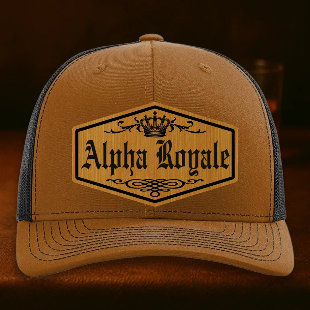 Alpha Royale Personalized Leather Patch Hat - Richardson 112 Caramel To Black