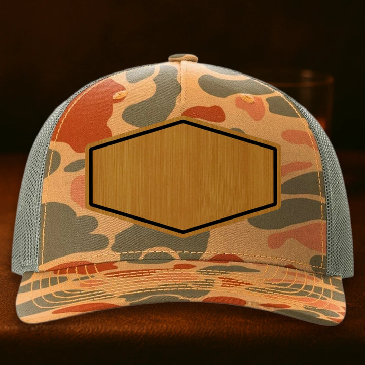 Upload Your Logo Custom Leather Patch Hat - Richardson 112PFP Sienna Duck Camo To Loden Green