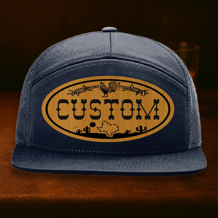 Lonestar Rooster Personalized Leather Patch Hat - Richardson 168 Navy