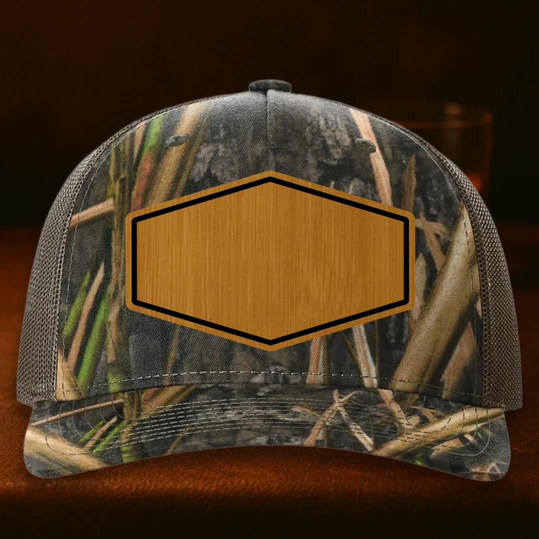 Upload Your Logo Custom Leather Patch Hat - Richardson 112PFP Mossy Oak Habitat To Brown