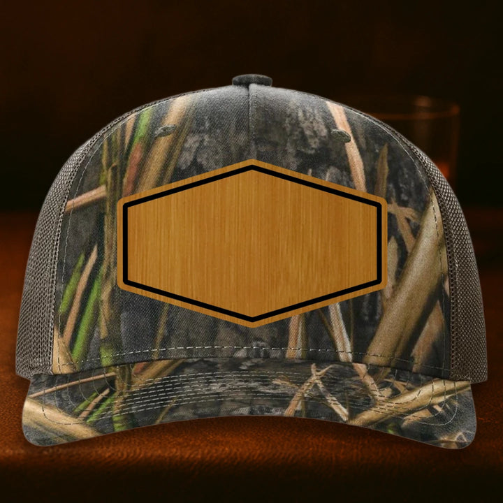 Upload Your Logo Custom Leather Patch Hat - Richardson 112PFP Mossy Oak Habitat To Brown