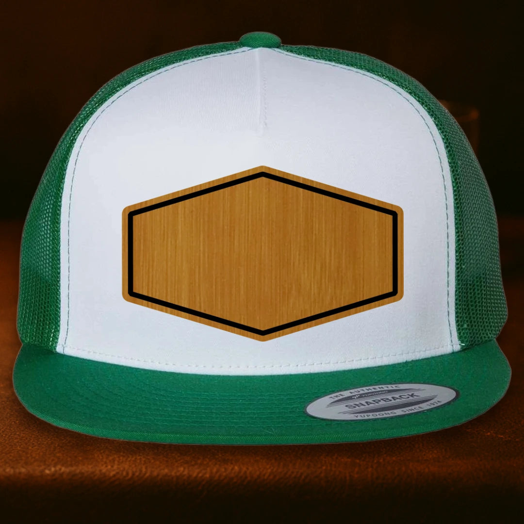 Upload Your Logo Custom Leather Patch Hat - Yupoong 6006 Kelly To White To Kelly