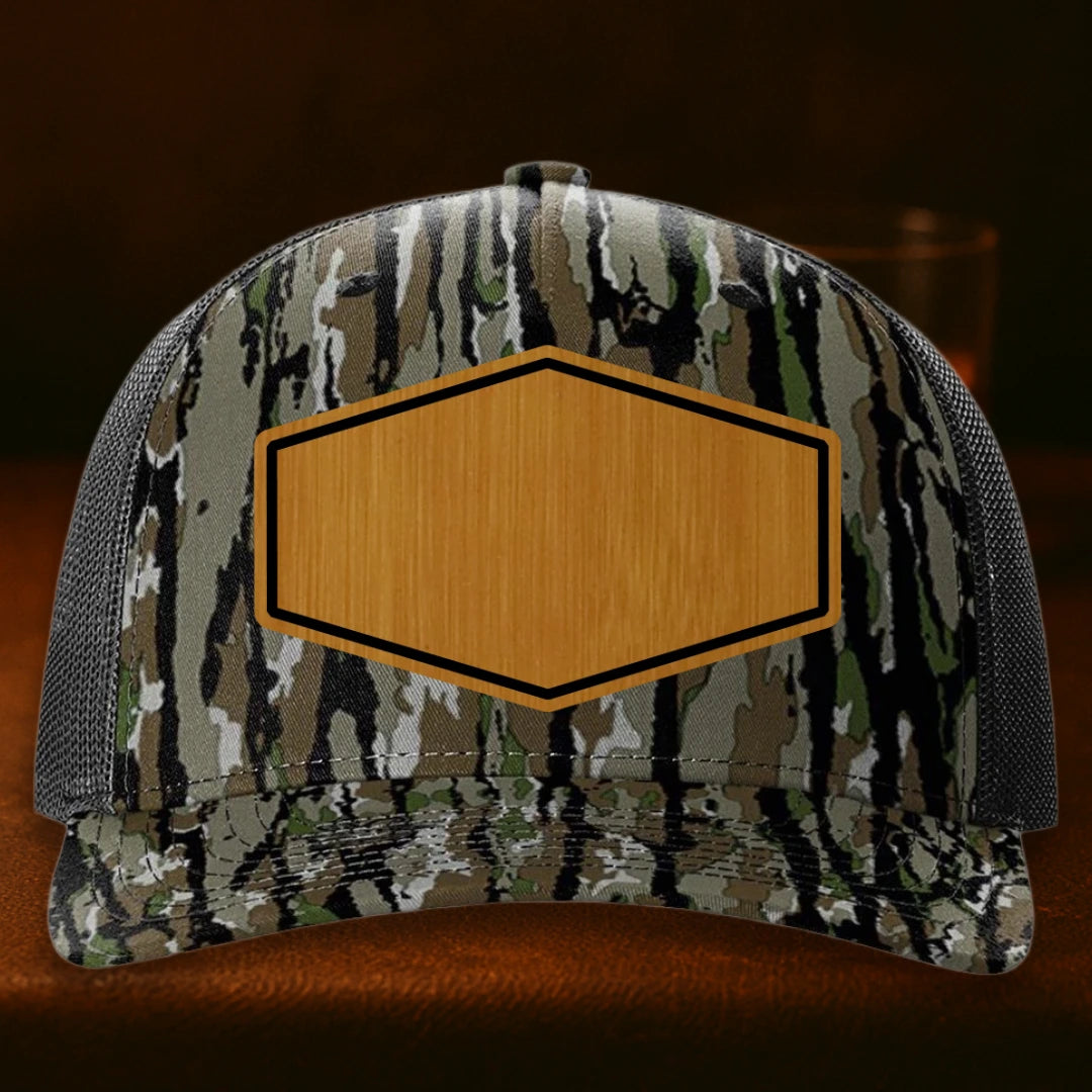Upload Your Logo Custom Leather Patch Hat - Richardson 112PFP Realtree Original To Black