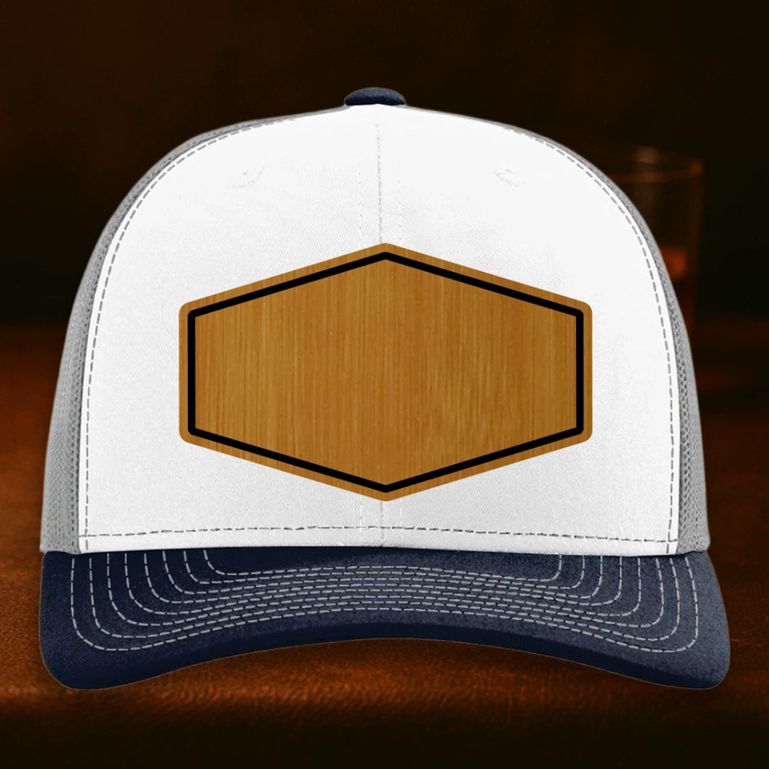 Upload Your Logo Custom Leather Patch Hat - Richardson 112 White To Aluminum To Navy