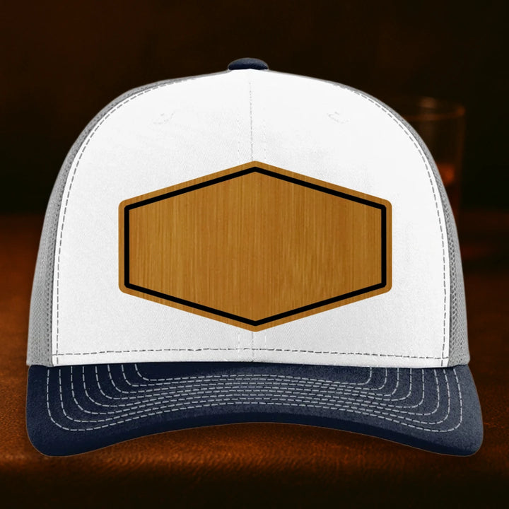 Upload Your Logo Custom Leather Patch Hat - Richardson 112 White To Aluminum To Navy