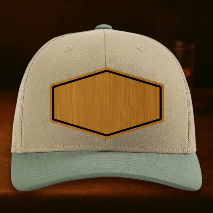 Upload Your Logo Custom Leather Patch Hat - Richardson 112 Khaki To Loden Combo