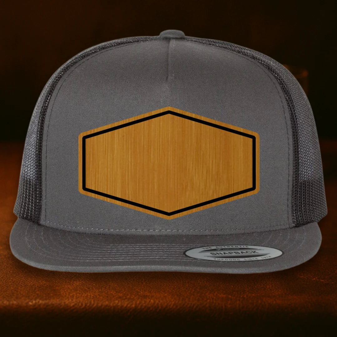 Upload Your Logo Custom Leather Patch Hat - Yupoong 6006 Charcoal To Black