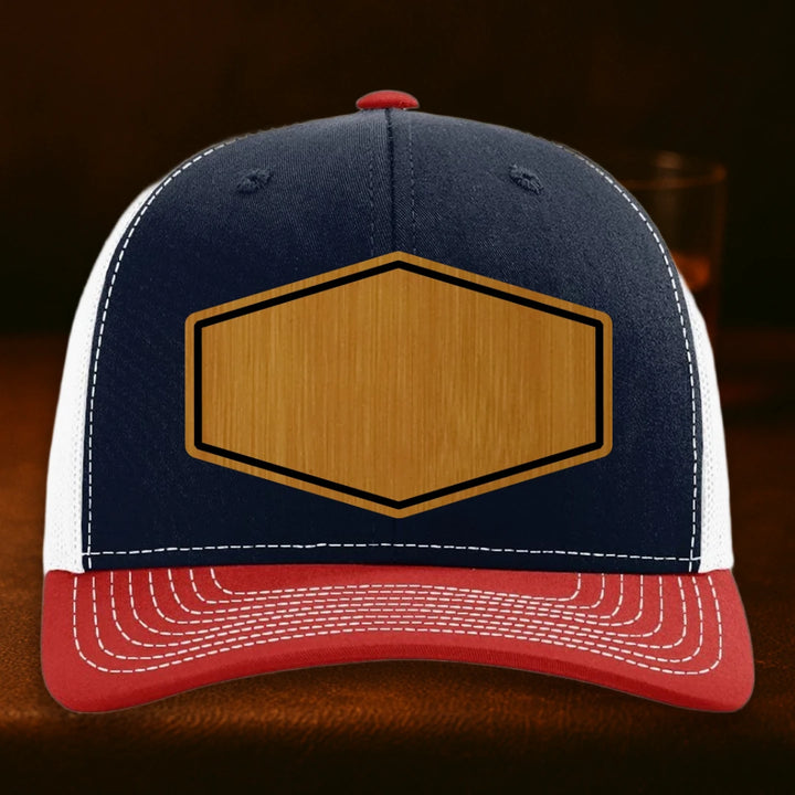 Upload Your Logo Custom Leather Patch Hat - Richardson 112 Navy To White To Red