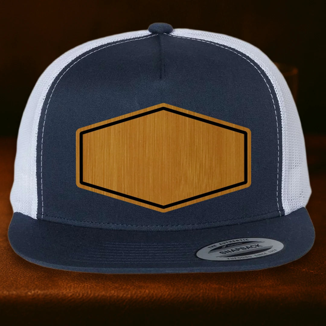 Upload Your Logo Custom Leather Patch Hat - Yupoong 6006 Navy To White