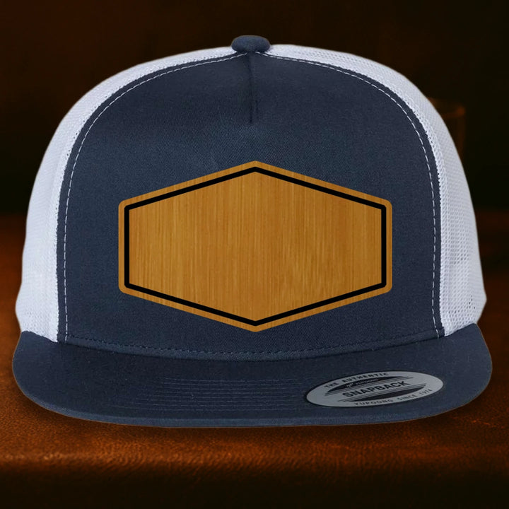 Upload Your Logo Custom Leather Patch Hat - Yupoong 6006 Navy To White
