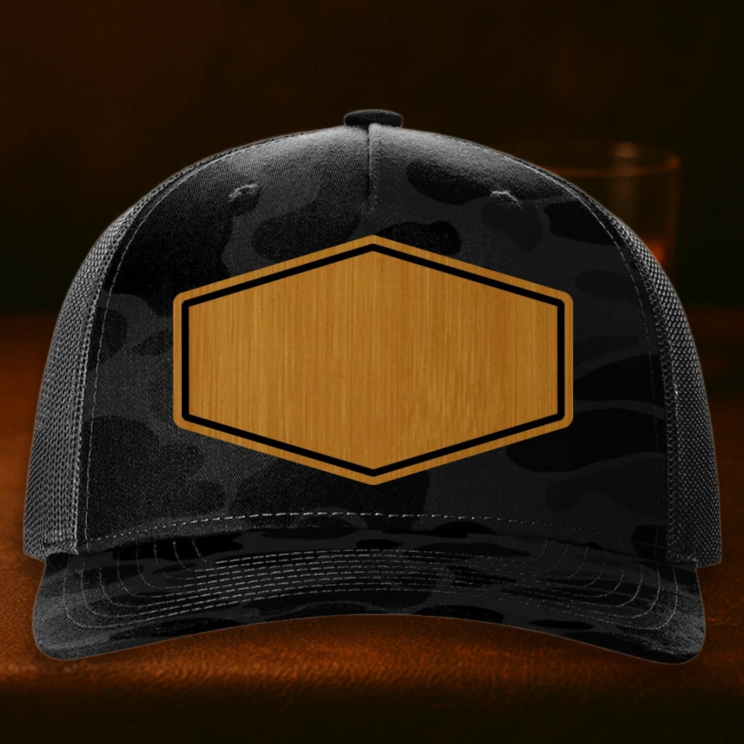 Upload Your Logo Custom Leather Patch Hat - Richardson 112PFP Sable Duck Camo To Black