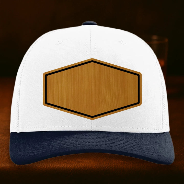Upload Your Logo Custom Leather Patch Hat - Richardson 112 White To Navy Combo