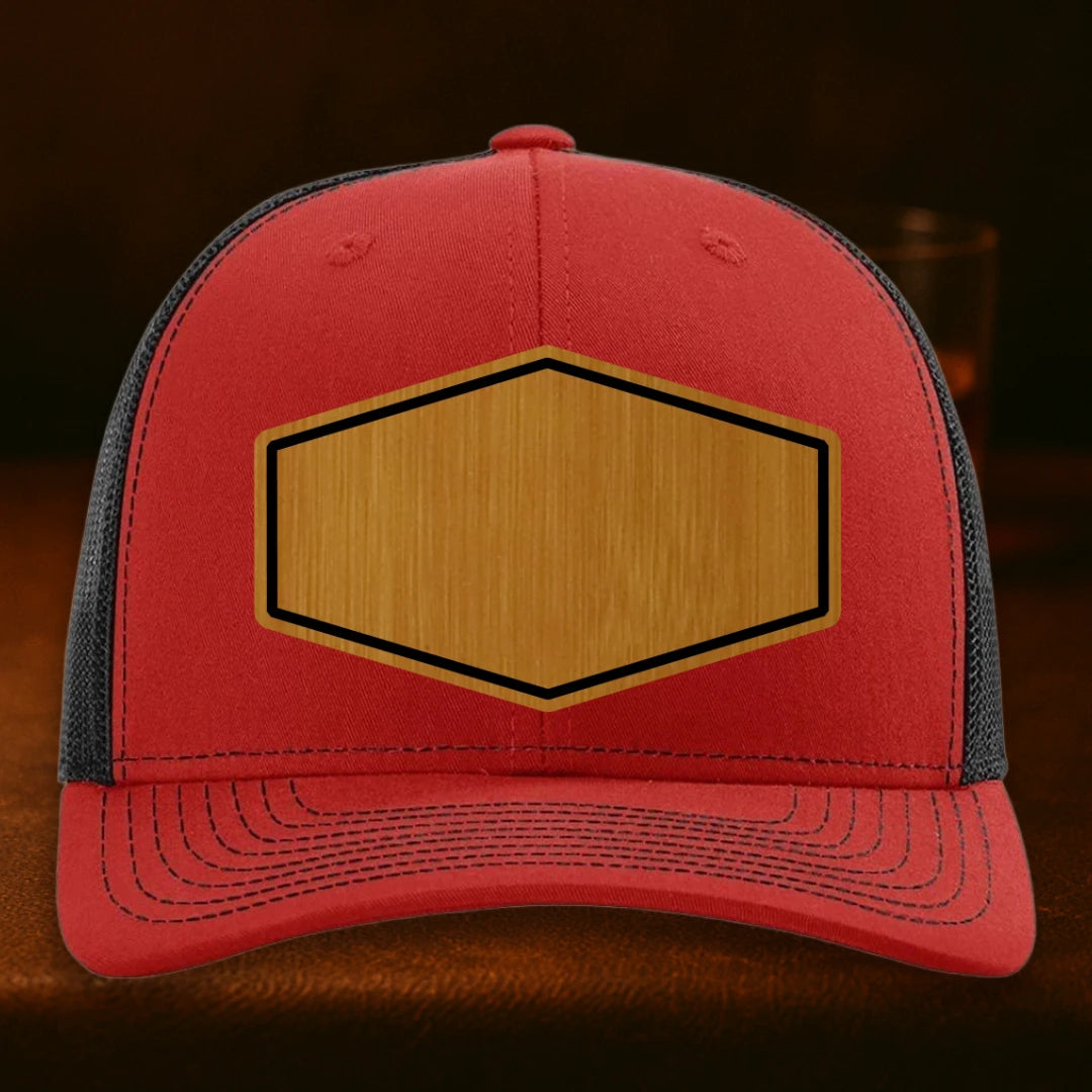 Upload Your Logo Custom Leather Patch Hat - Richardson 112 Red To Black