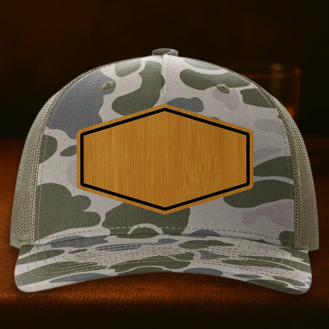 Upload Your Logo Custom Leather Patch Hat - Richardson 112PFP Marsh Duck Camo To Loden