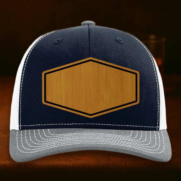Upload Your Logo Custom Leather Patch Hat - Richardson 112 Navy To White To Heather Grey