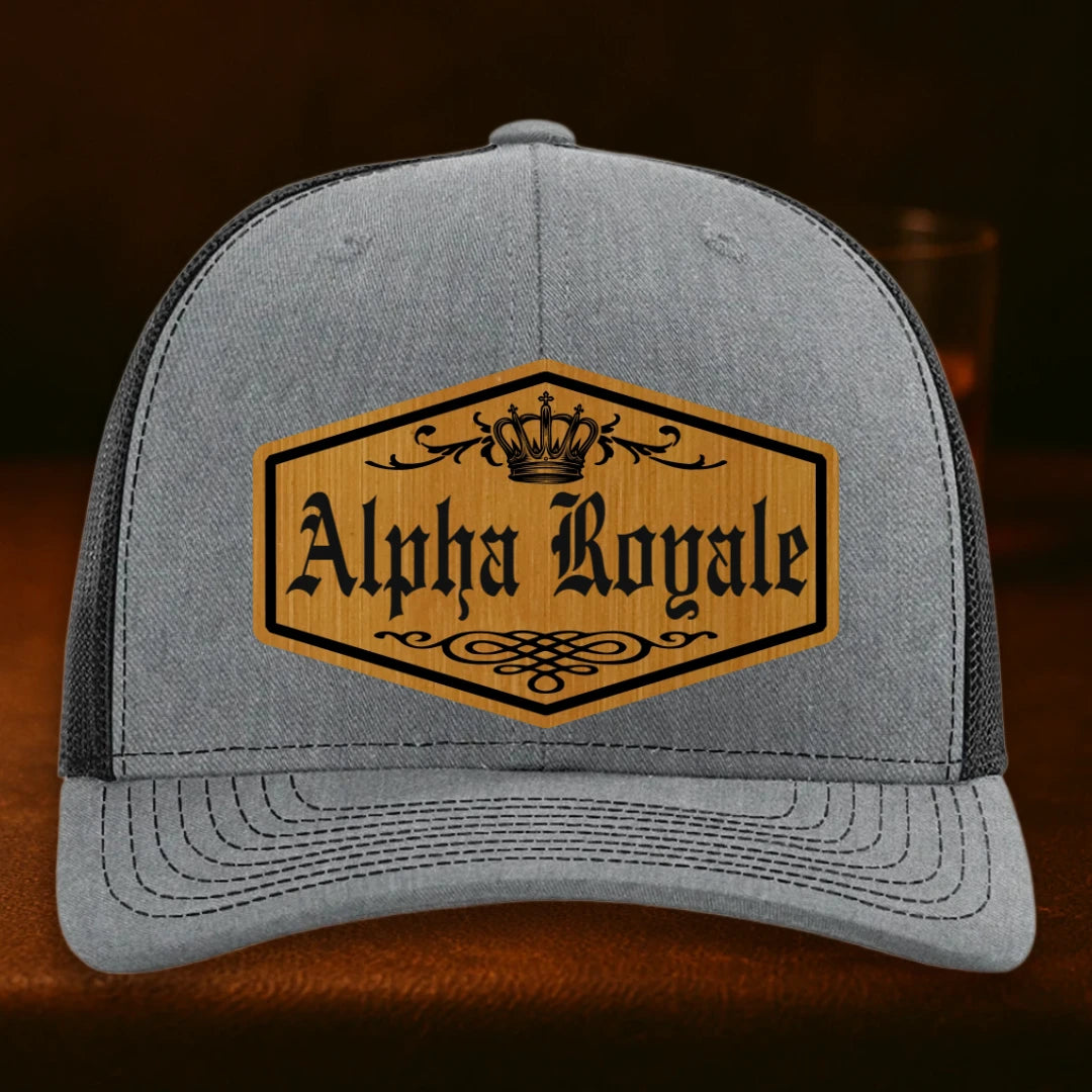 Alpha Royale Personalized Leather Patch Hat - Richardson 112 Heather Grey To Black