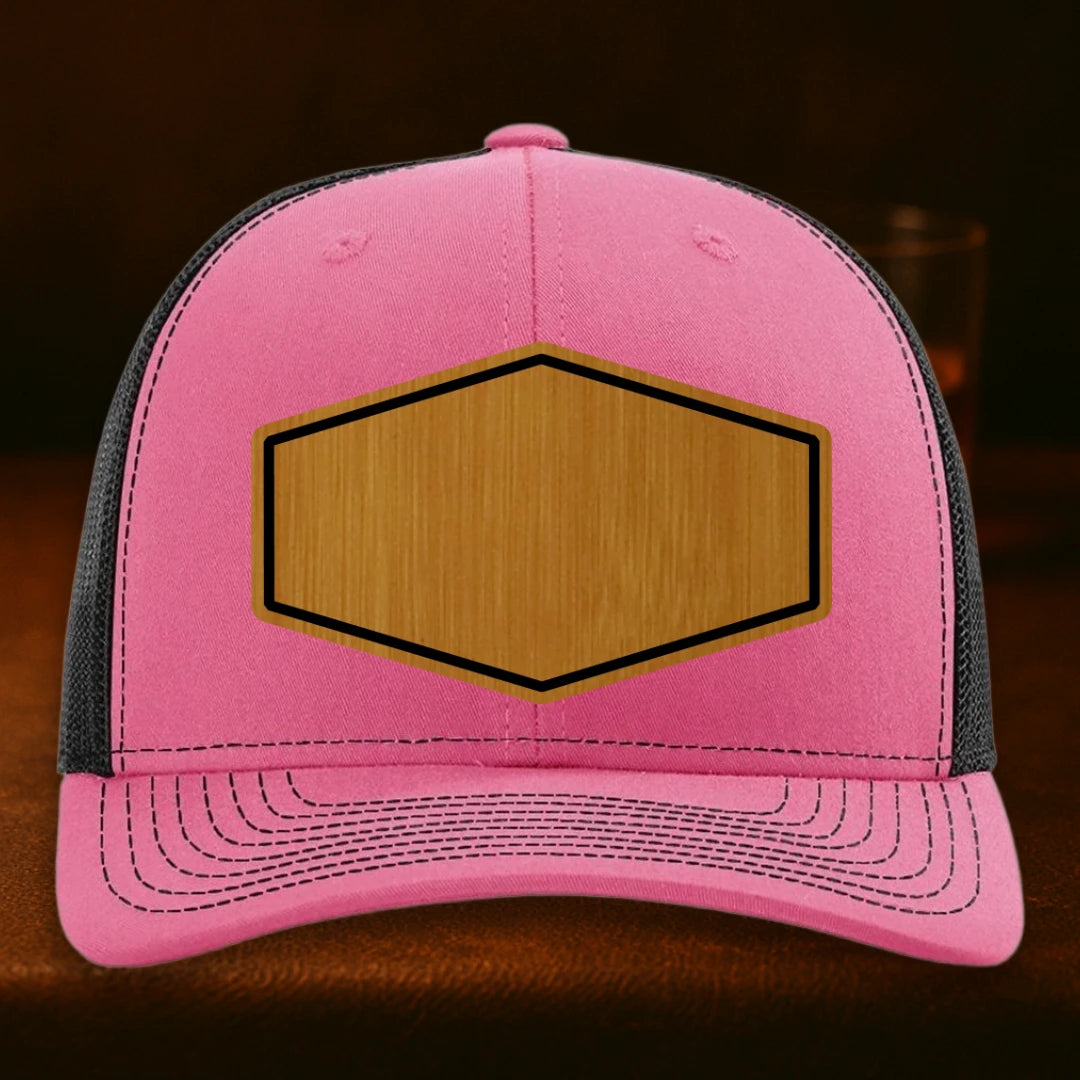 Upload Your Logo Custom Leather Patch Hat - Richardson 112 Hot Pink To Black