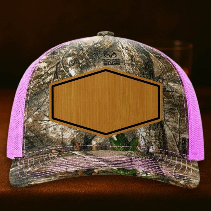 Upload Your Logo Custom Leather Patch Hat - Richardson 112PFP Realtree Edge To Neon Pink