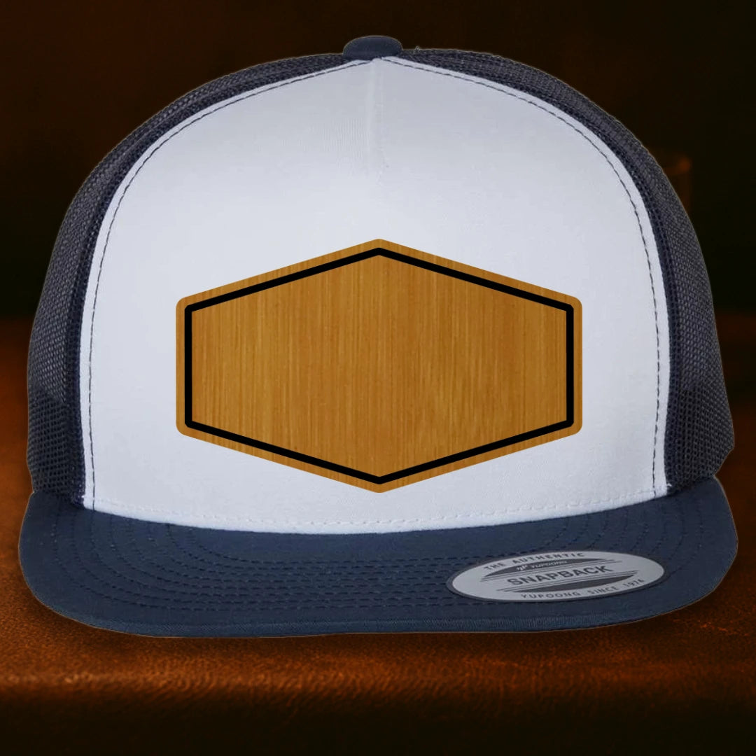Upload Your Logo Custom Leather Patch Hat - Yupoong 6006 Navy To White To Navy