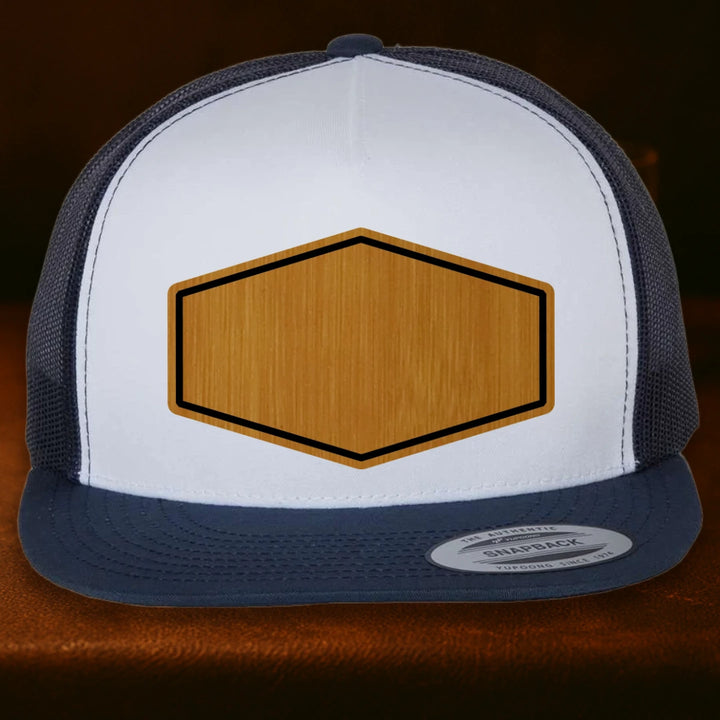 Upload Your Logo Custom Leather Patch Hat - Yupoong 6006 Navy To White To Navy