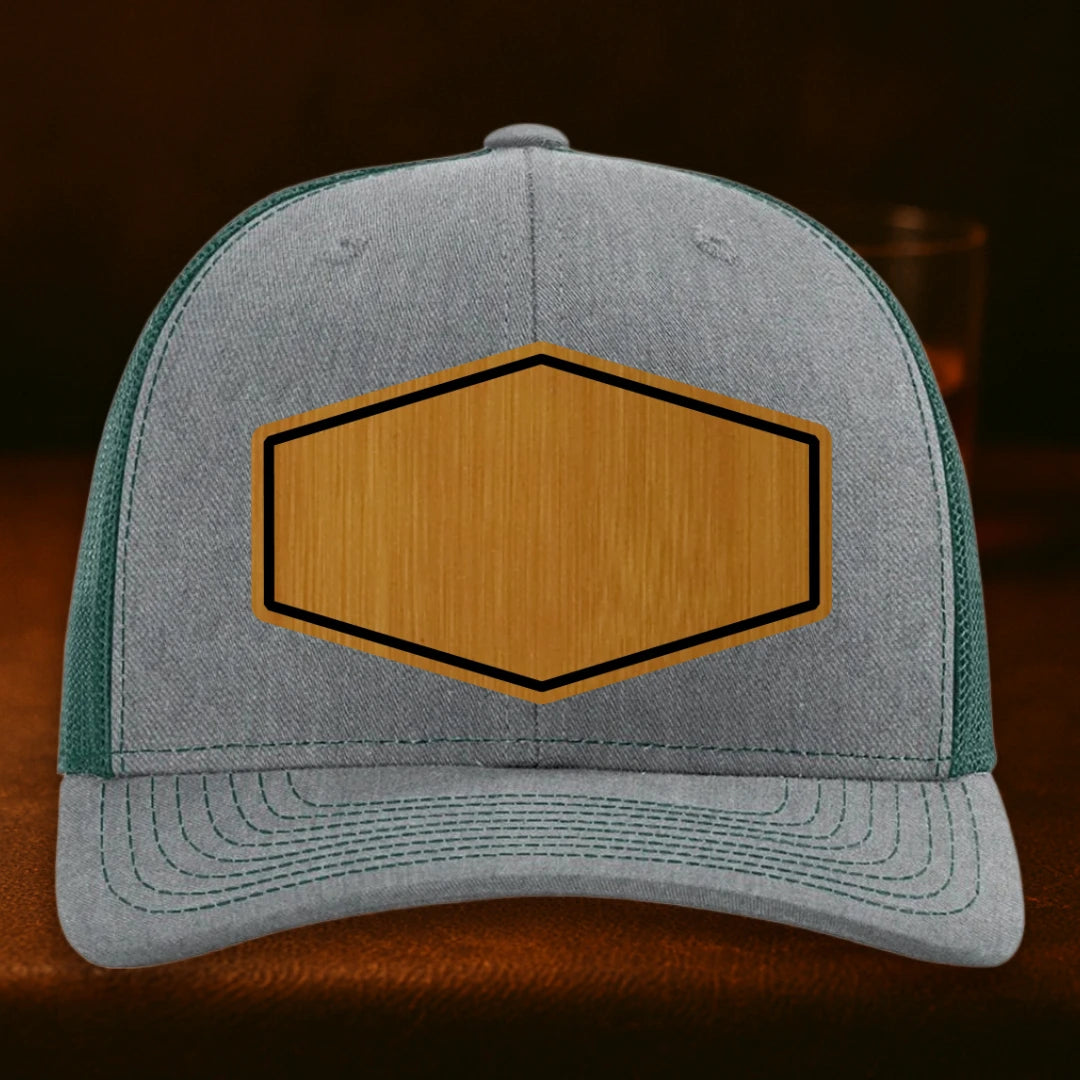 Upload Your Logo Custom Leather Patch Hat - Richardson 112 Heather Grey To Dark Green