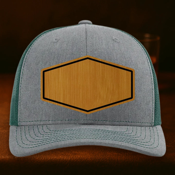 Upload Your Logo Custom Leather Patch Hat - Richardson 112 Heather Grey To Dark Green