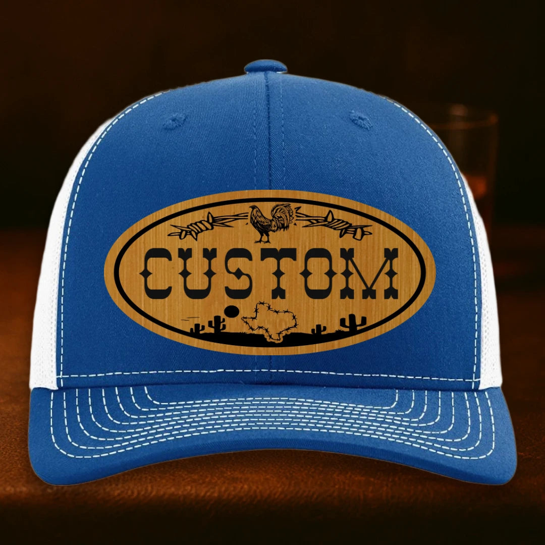 Lonestar Rooster Personalized Leather Patch Hat - Richardson 112 Royal To White